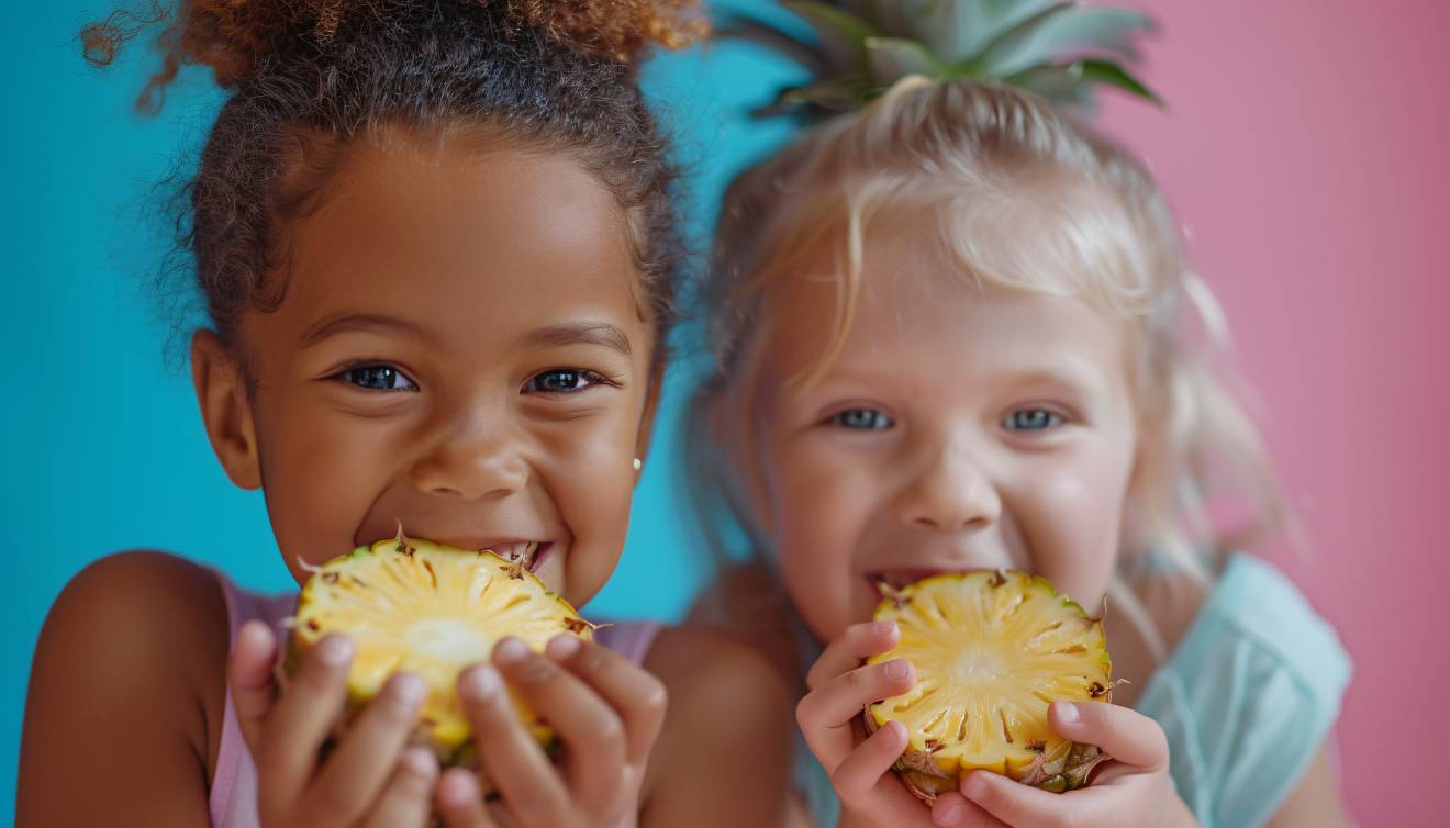 Crianças comendo frutas